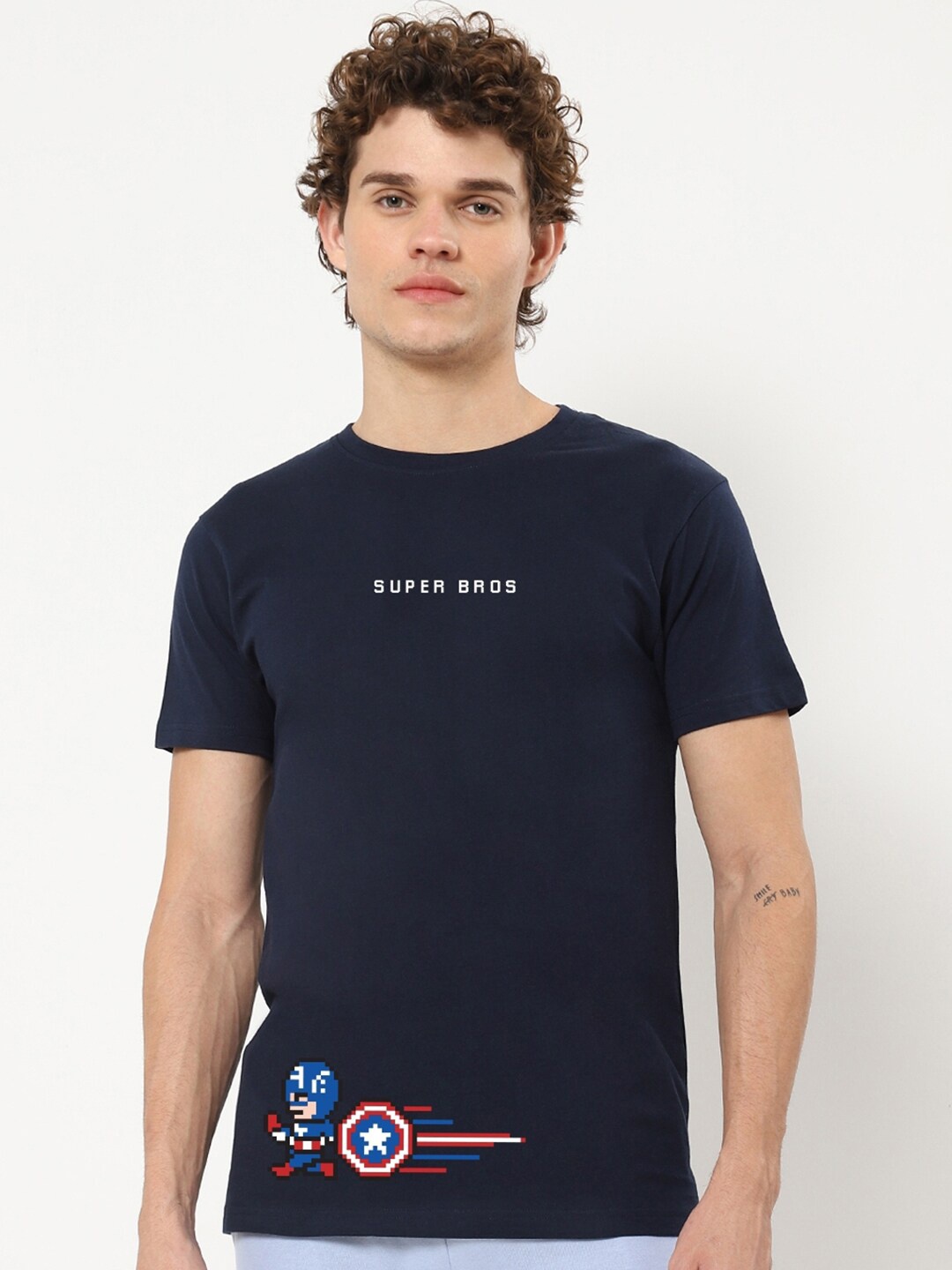 Bewakoof Men Blue Captain America Printed T-shirt