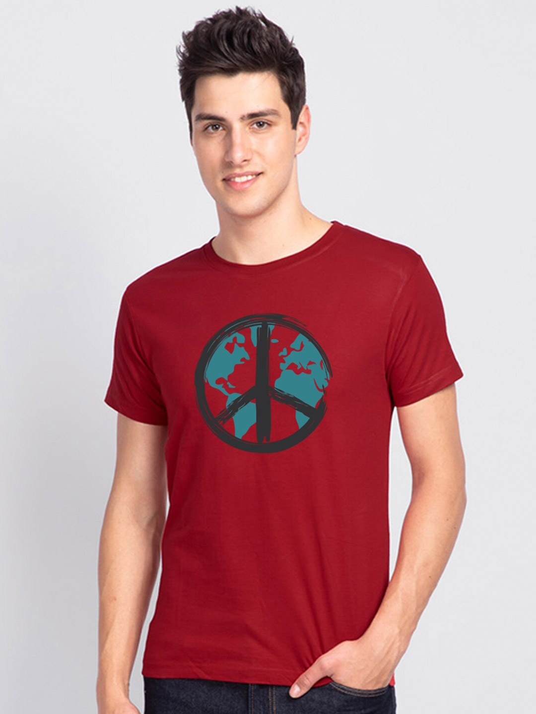 

Bewakoof Men Red Printed Cotton T-shirt