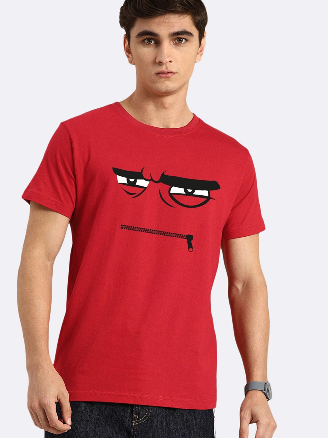 

Bewakoof Men Red Graphic Printed Round Neck Regular Fit Cotton T-shirt