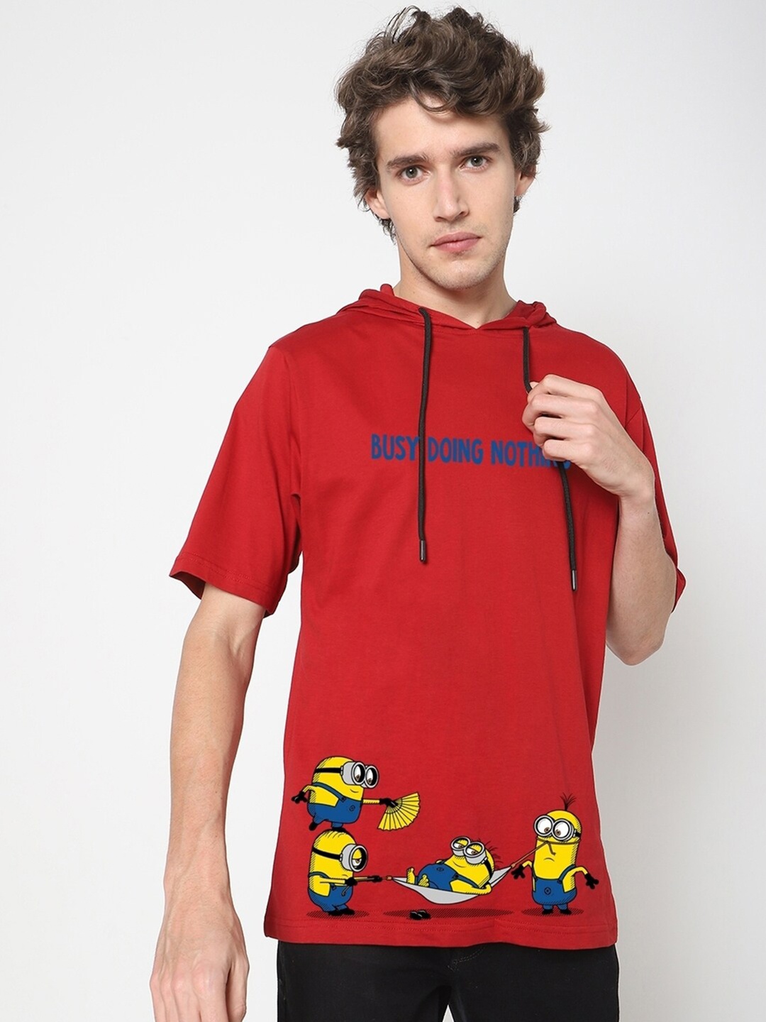 

Bewakoof Men Red Typography Printed Hood Oversized Fit Cotton T-shirt