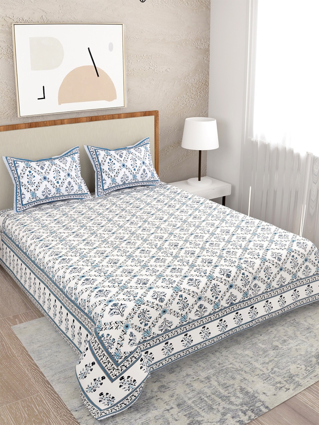 

Salona Bichona Grey & White Floral 120 TC Queen Bedsheet with 2 Pillow Covers