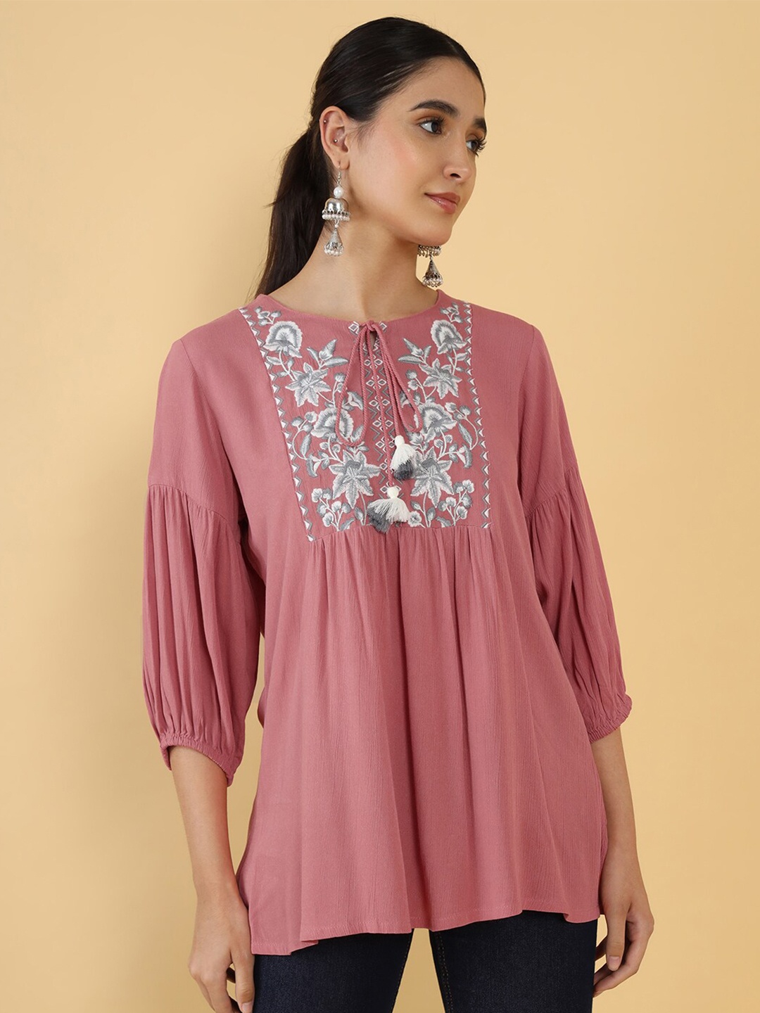 

Soch Coral & White Embroidered Tunic