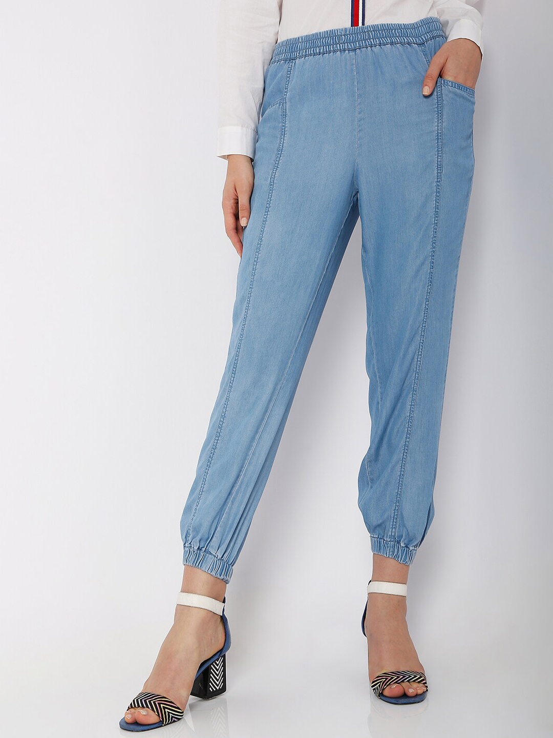 

Vero Moda Women Blue High-Rise Joggers Trousers