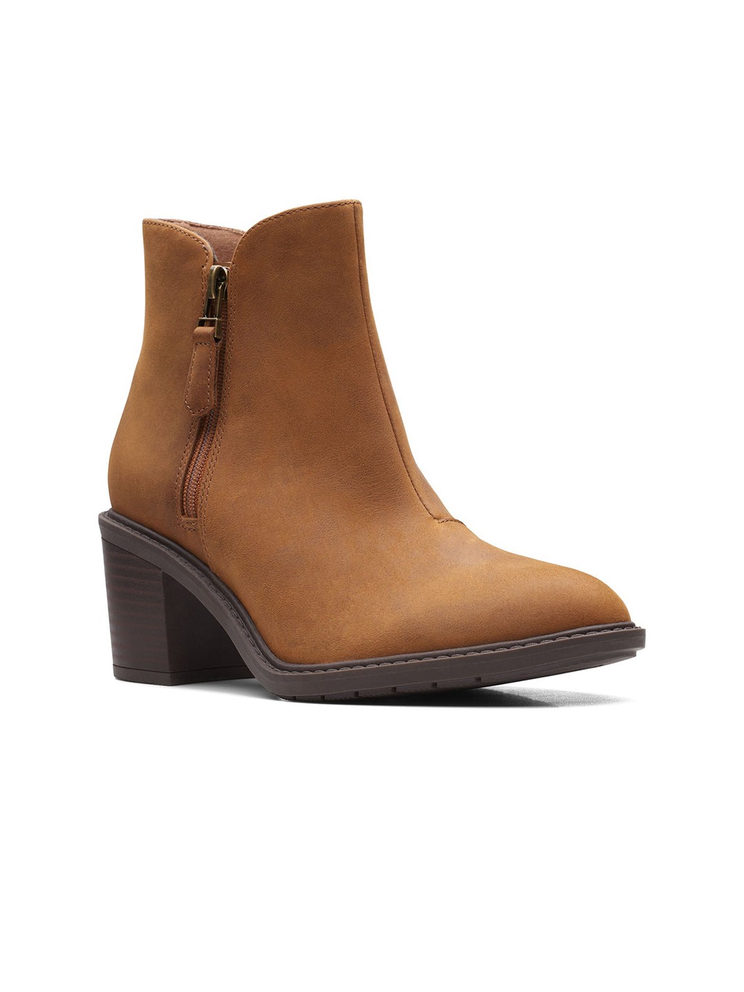 

Clarks Women Brown Solid Leather Casual Block Heeled Boots