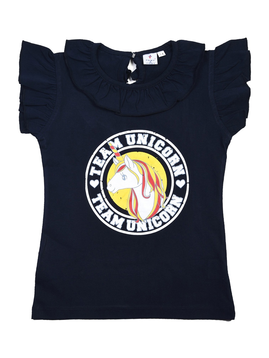 

POMY & JINNY Girls Navy Blue Graphic Printed Pure Cotton Top