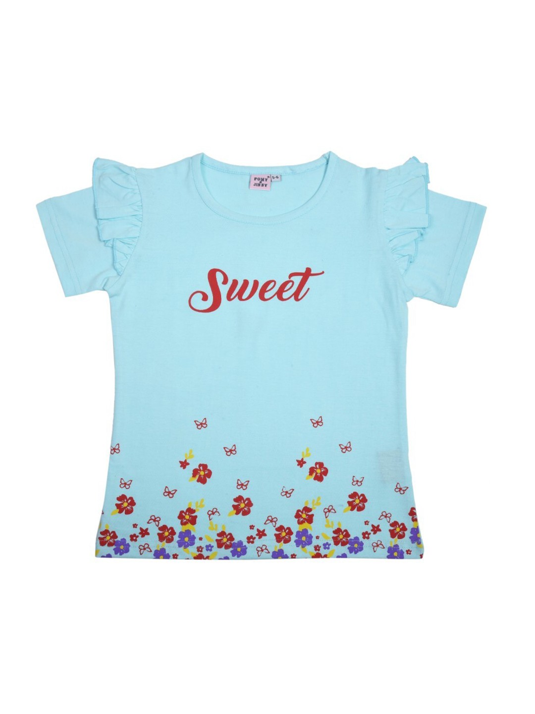 

POMY & JINNY Girls Turquoise Blue Floral Printed Pure Cotton Top
