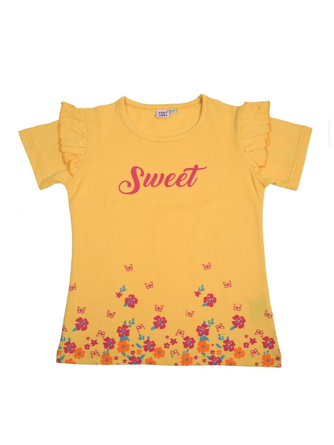 

POMY & JINNY Girls Yellow Floral Printed Pure Cotton Top