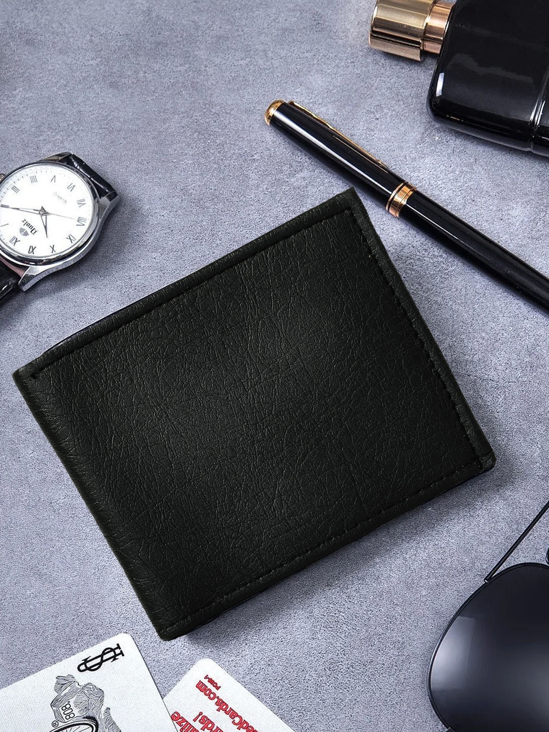 

Kastner Men Textured PU Two Fold Wallet, Black