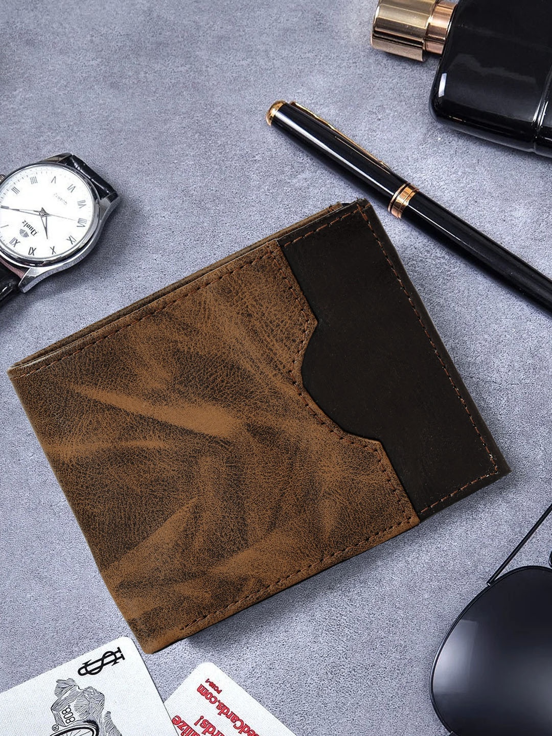

Kastner Men Abstract Printed PU Two Fold Wallet, Brown