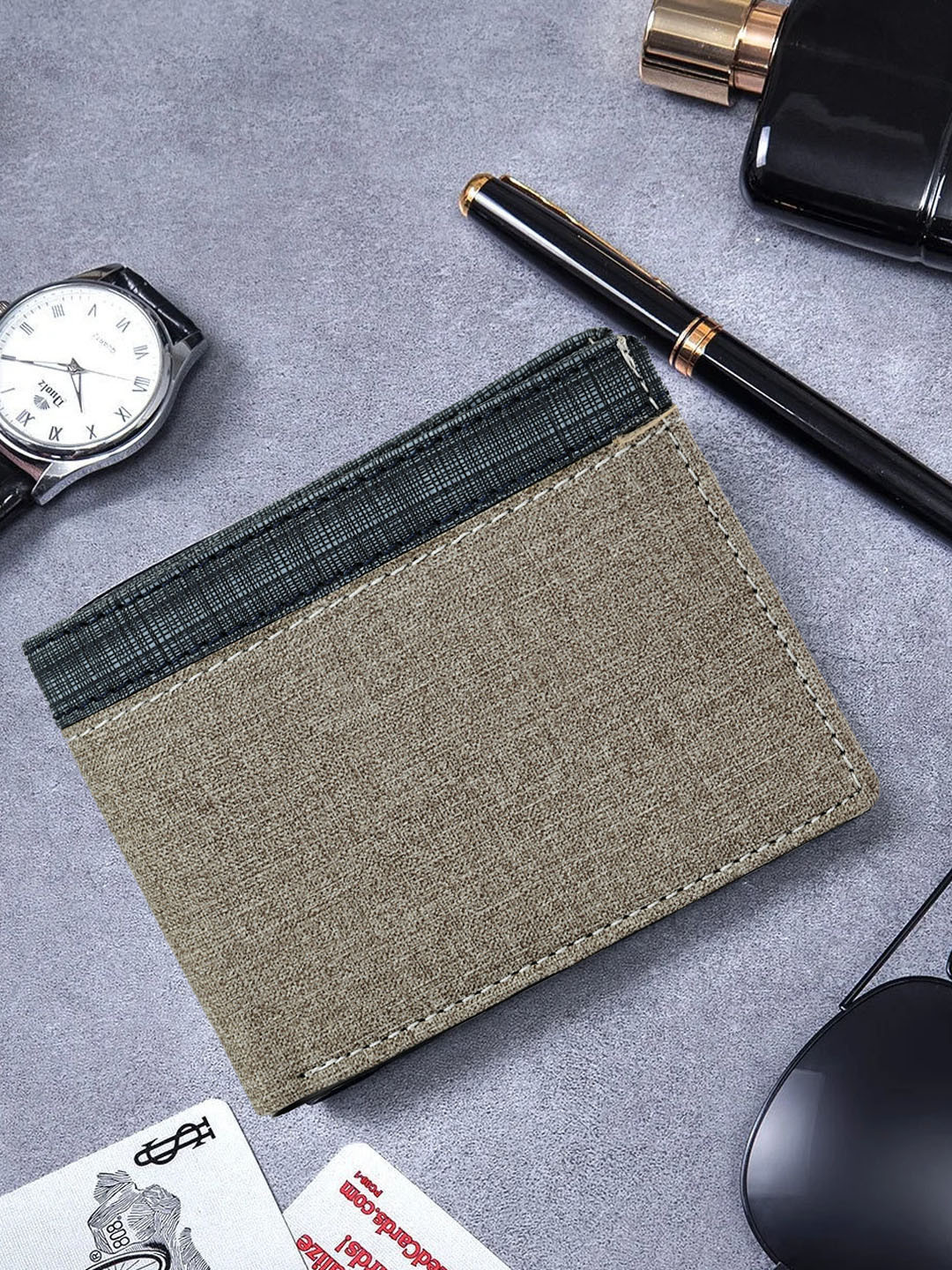 

Kastner Men Grey & Blue Woven Design PU Two Fold Wallet