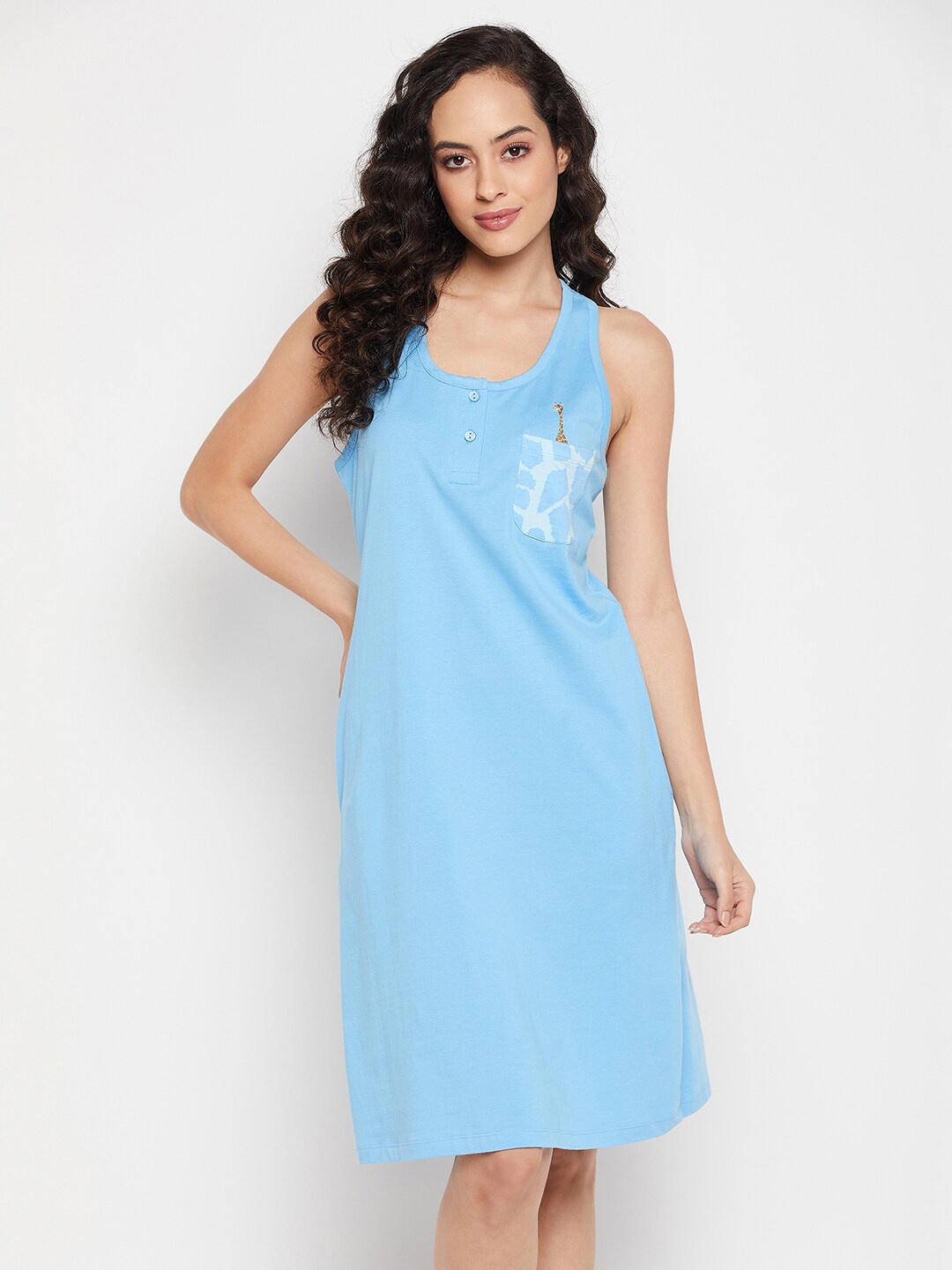 

Clovia Women Blue Printed Cotton Nightdress