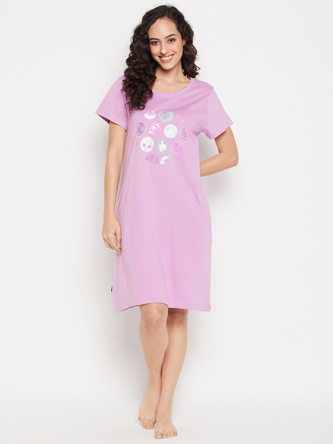 

Clovia Lavender Printed T-Shirt Nightdress