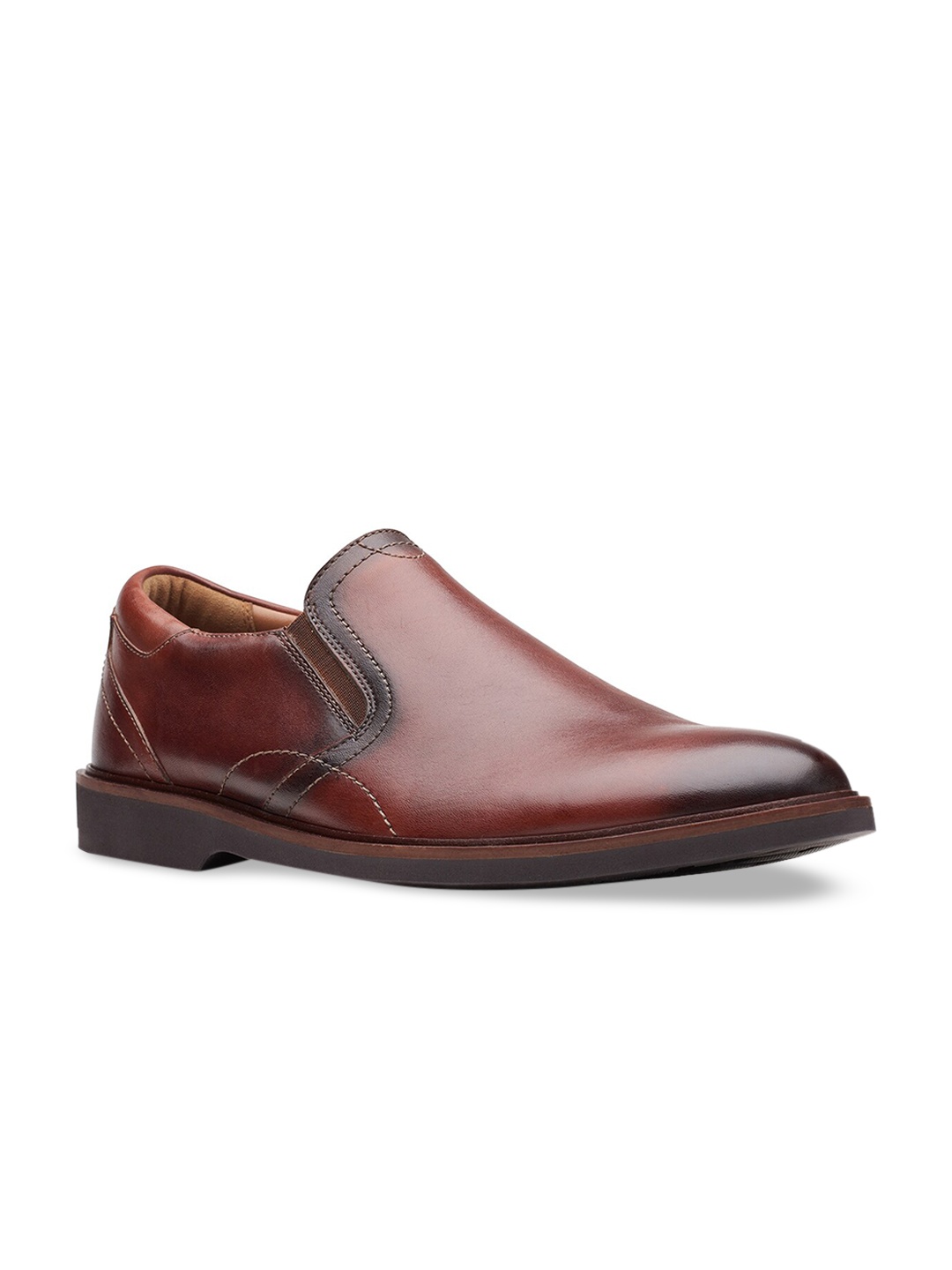 

Clarks Men Brown Solid Leather Formal Slip On Shoes