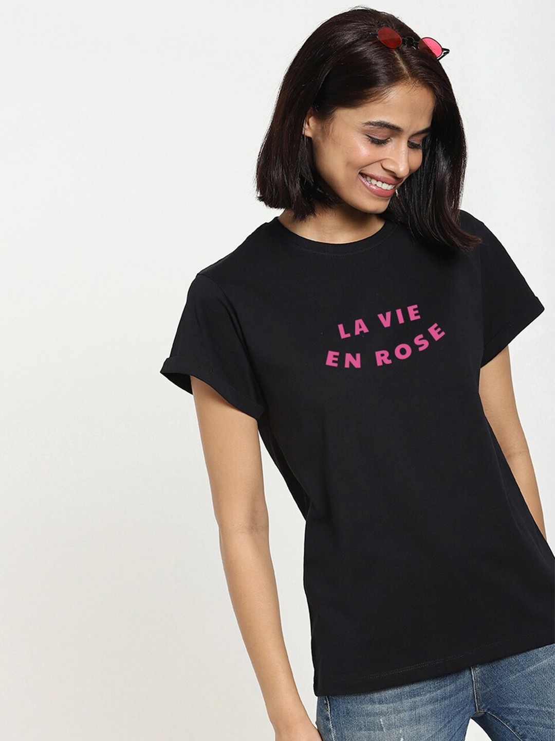 

Bewakoof Women Black Regular Fit Cotton Typography Printed T-shirt