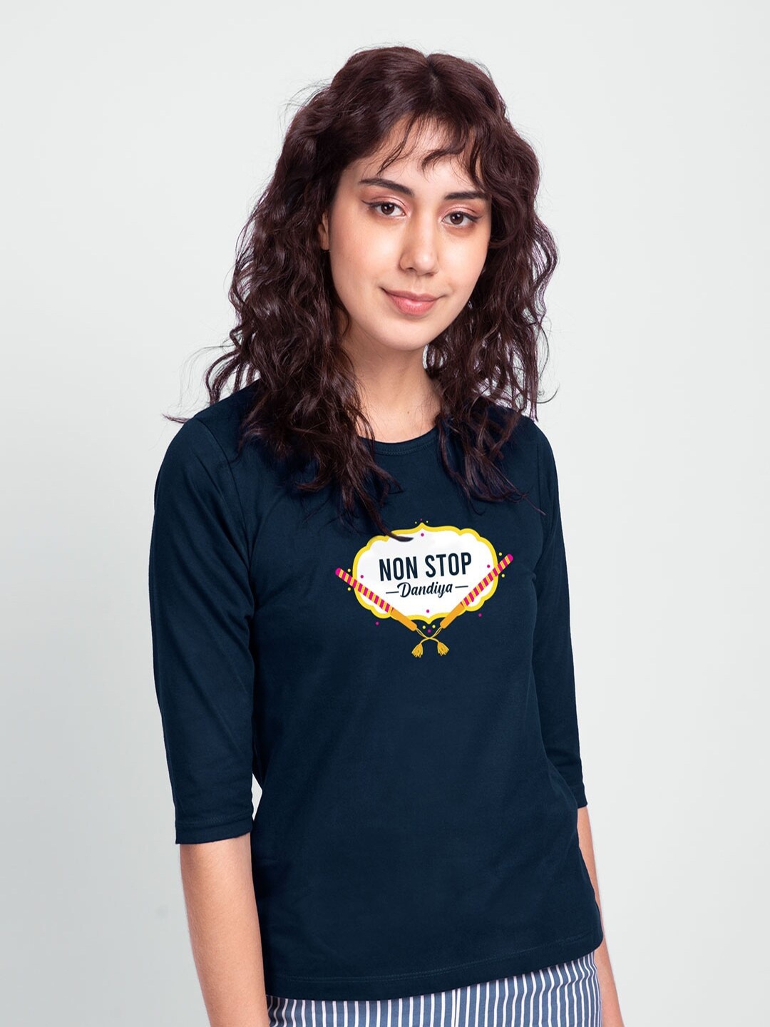 

Bewakoof Women Blue Typography Printed Slim Fit T-shirt