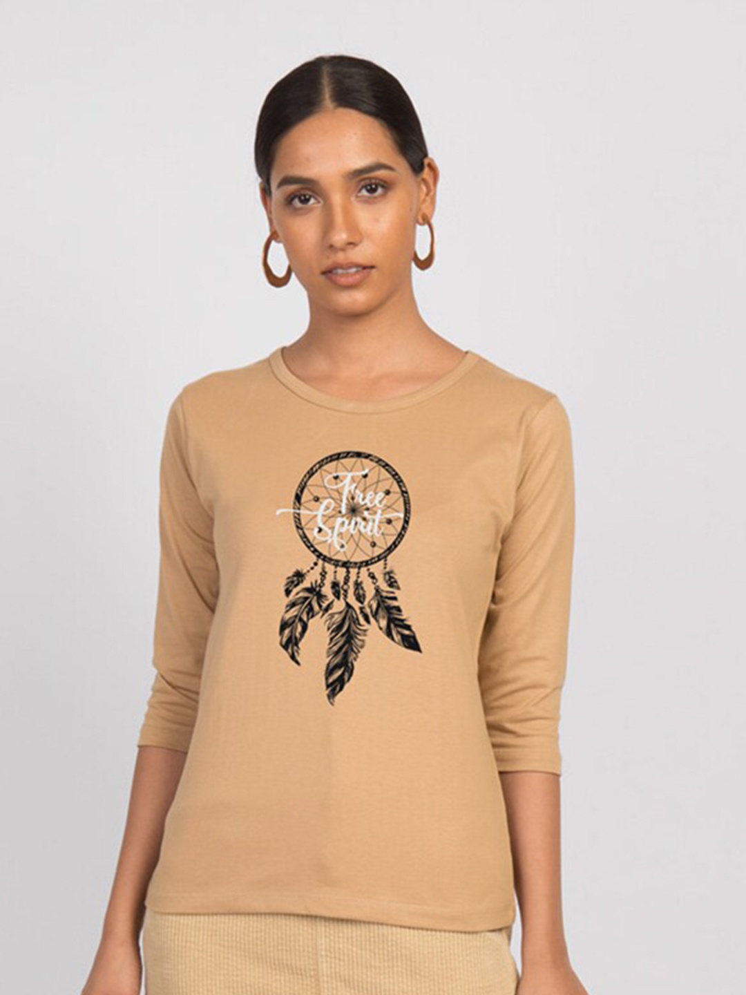 

Bewakoof Women Brown Printed Slim Fit T-shirt