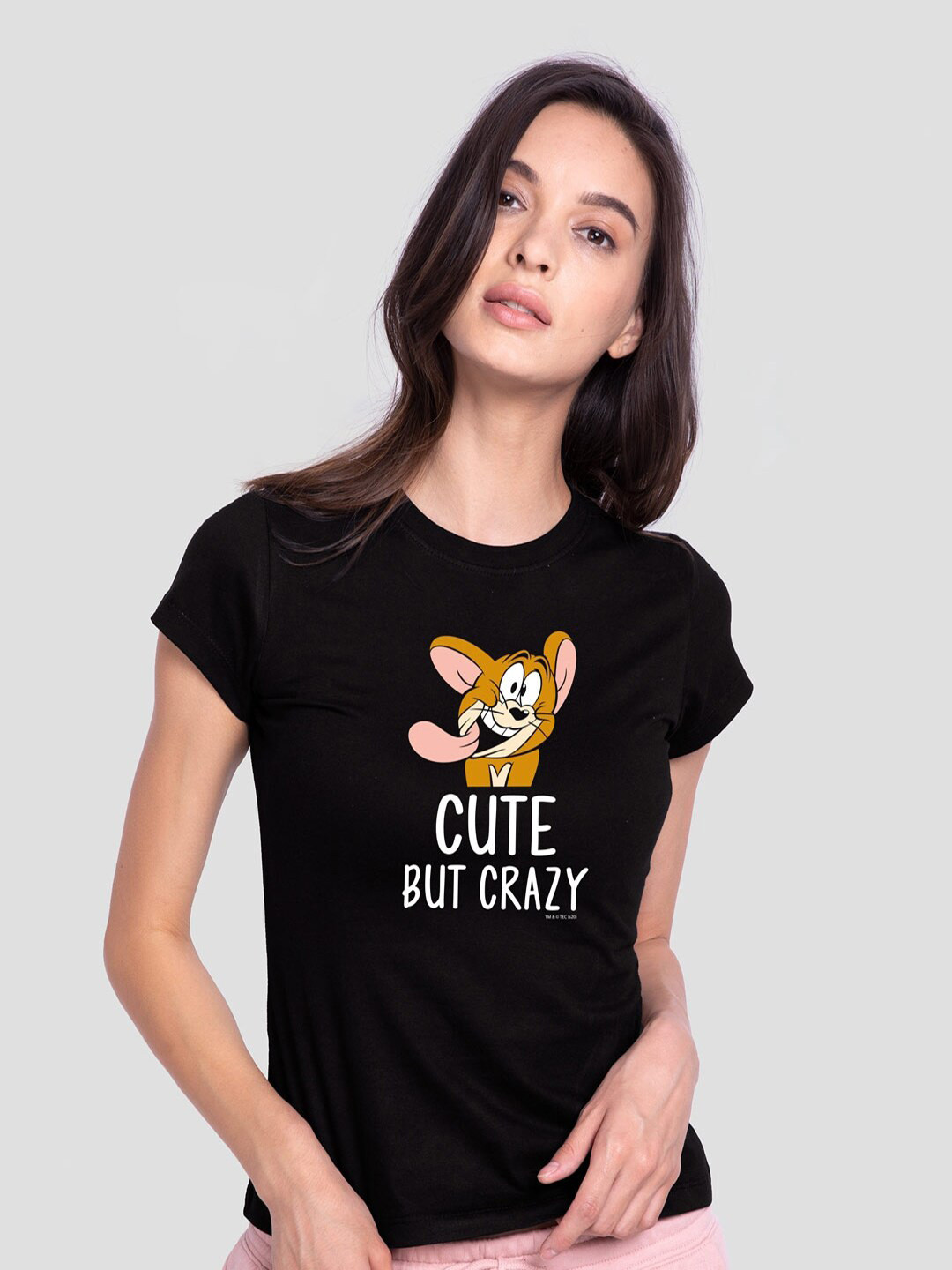 

Bewakoof Official Tom & Jerry Merchandise Women Graphic Printed Slim Fit T-shirt, Black