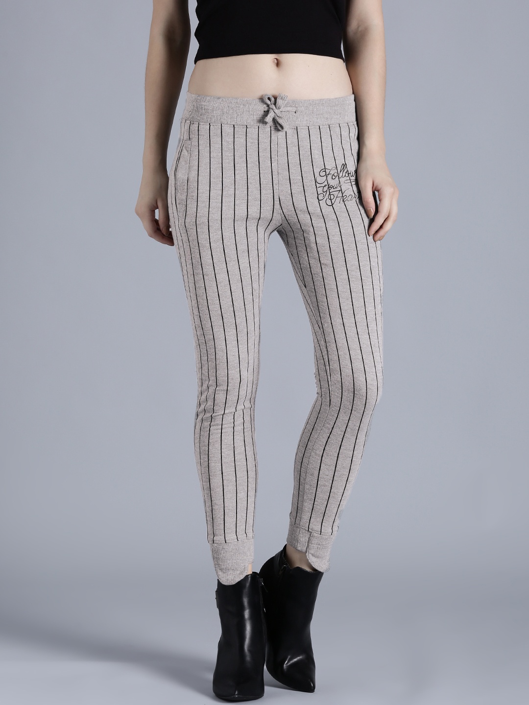 

Kook N Keech Grey Melange Striped Joggers