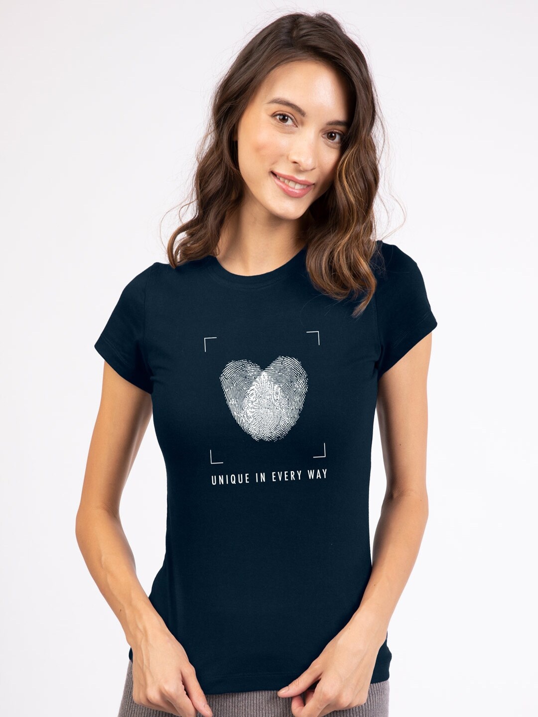 

Bewakoof Women Blue Typography Printed Polo Collar Slim Fit T-shirt