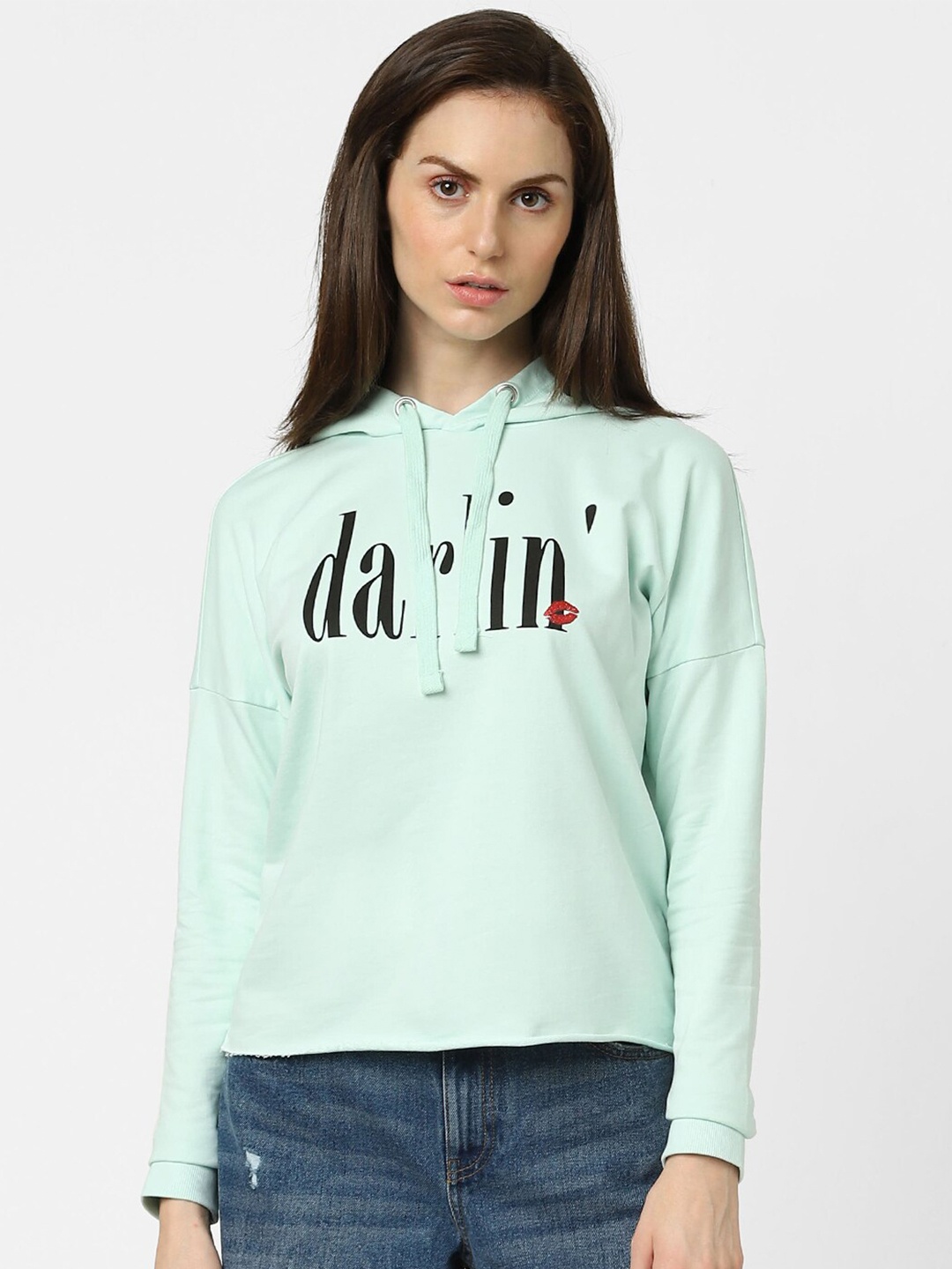 

Vero Moda Women Green Printed Hooded Sweatshirt