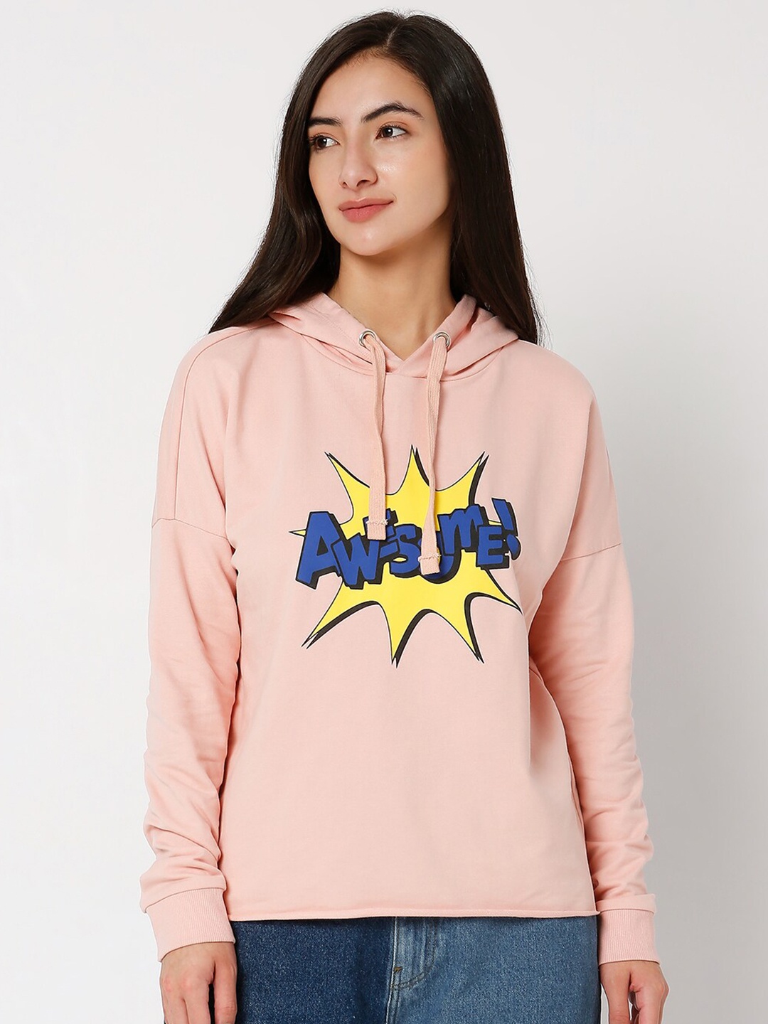 

Vero Moda Women Pink Printed Hooded Sweatshirt