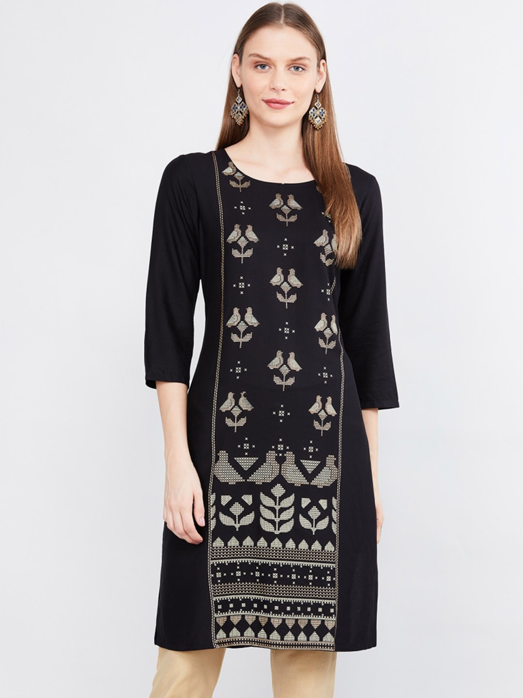 

max Women Black Ethnic Motifs Kurta