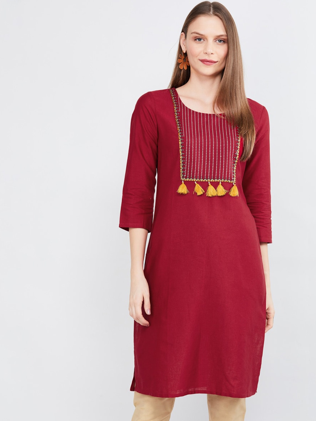 

max Women Red Yoke Design Kurta