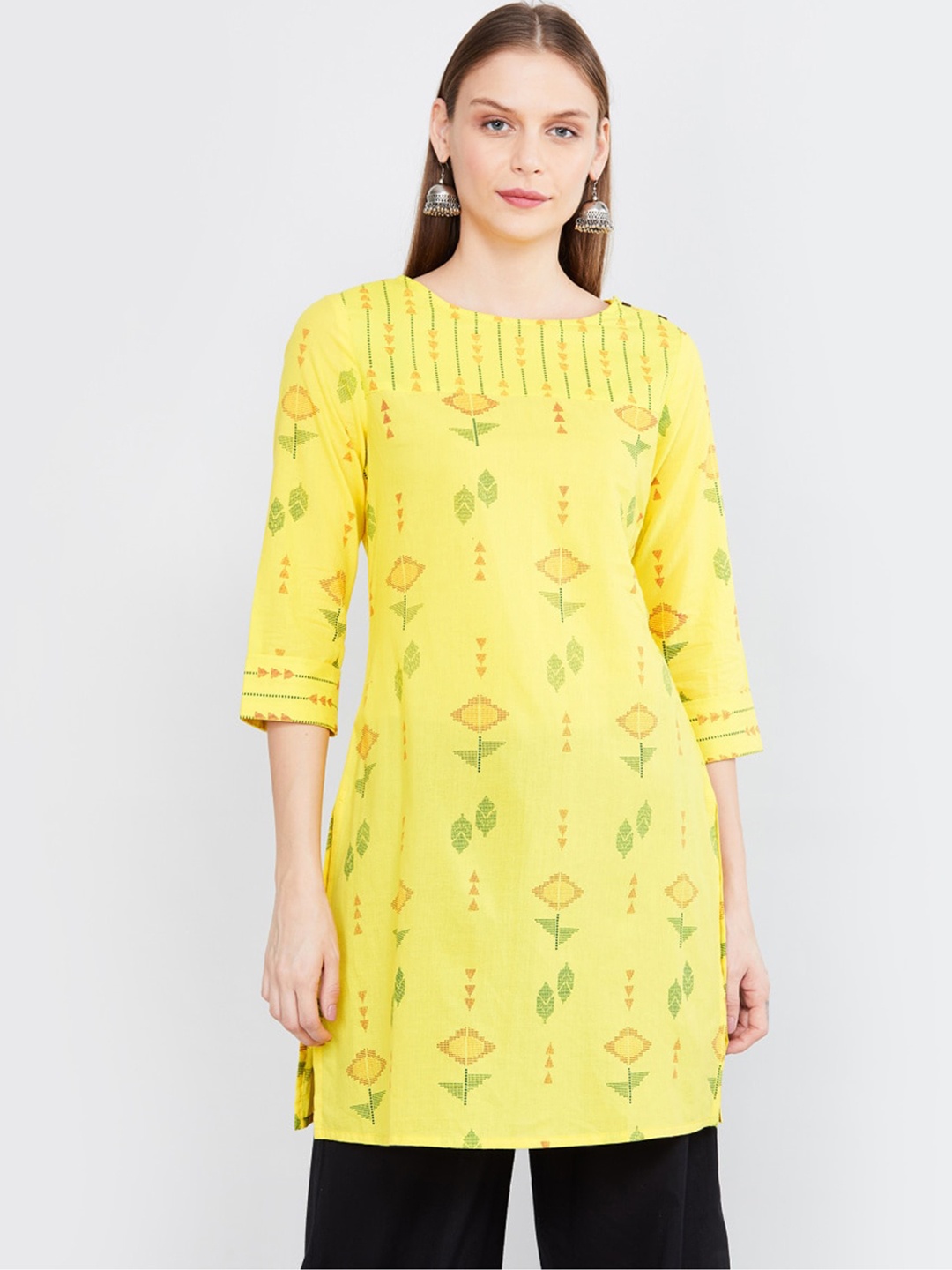 

max Women Mustard Yellow Floral Pure Cotton Kurta