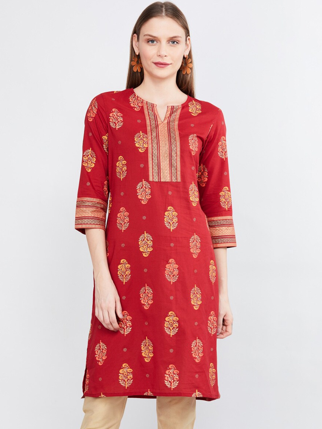 

max Women Red Floral Printed Pure Cotton Kurta