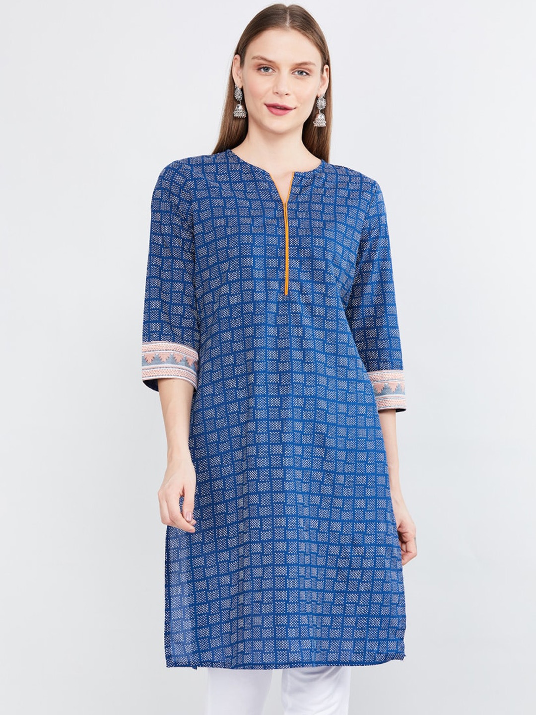 

max Women Blue Geometric Printed Pure Cotton Kurta