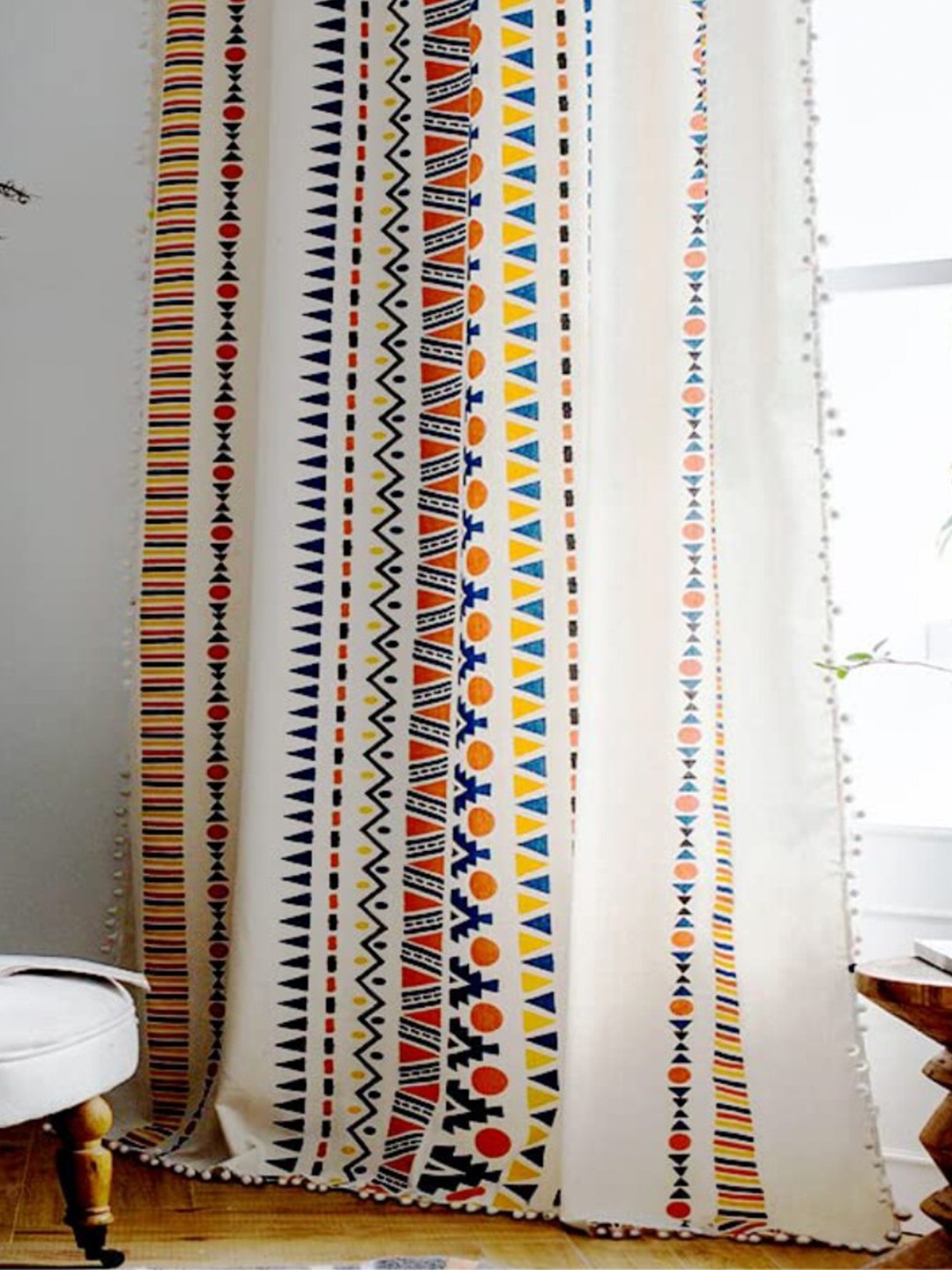 

URBAN SPACE Orange & Blue Geometric Window Curtain
