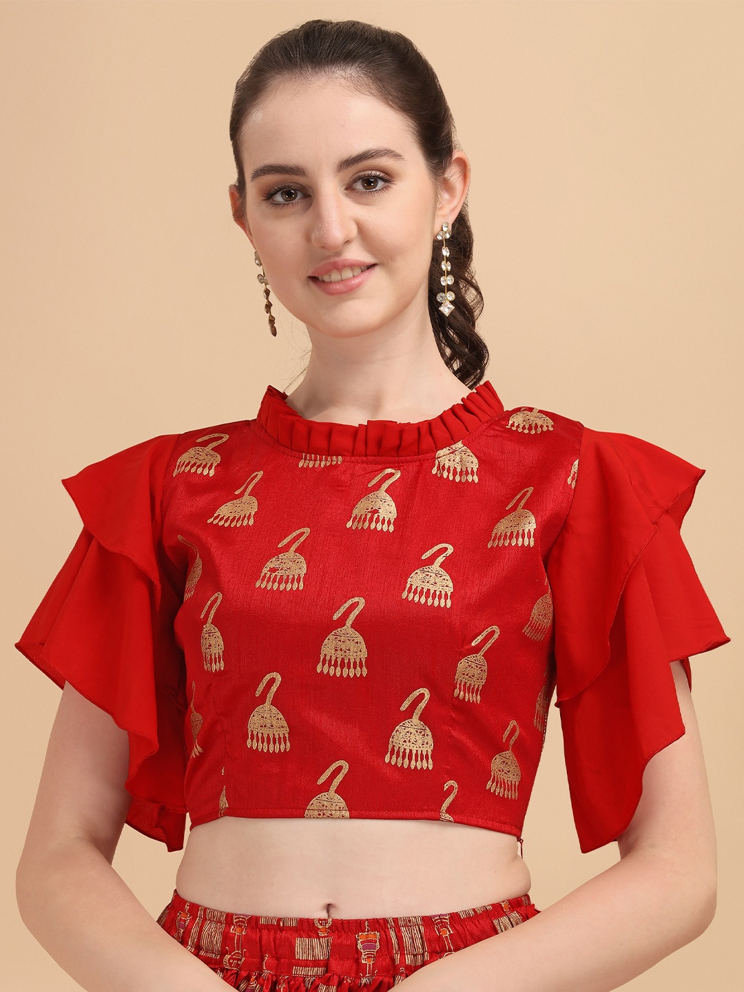 

Paralians Red Print Crepe Crop Top