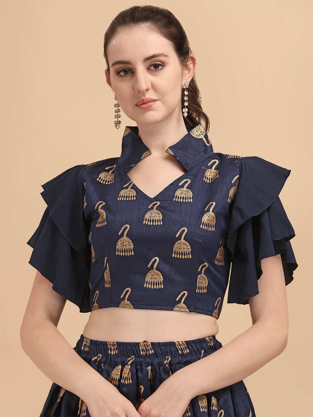 

Paralians Blue Print Crepe Crop Top