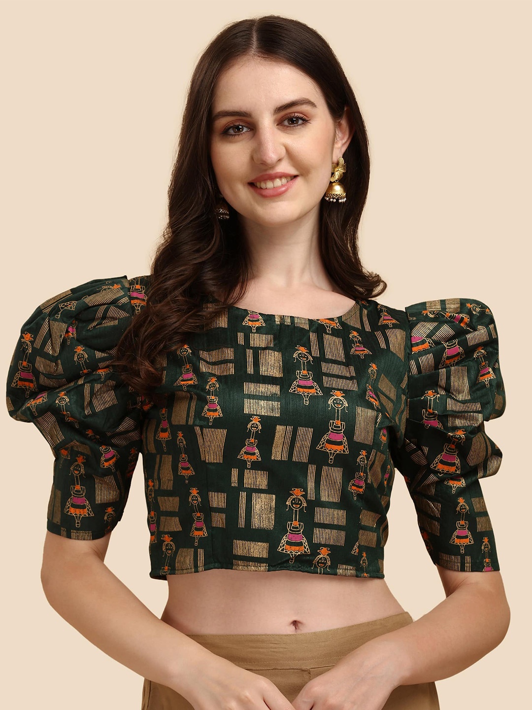 

Paralians Green Floral Print Crepe Crop Top