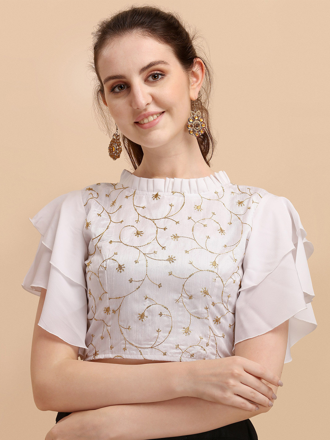 

Paralians White Floral Crepe Crop Top
