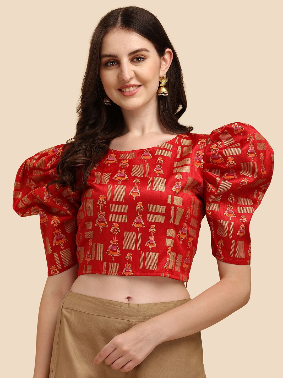 

Paralians Red Floral Print Crepe Crop Top