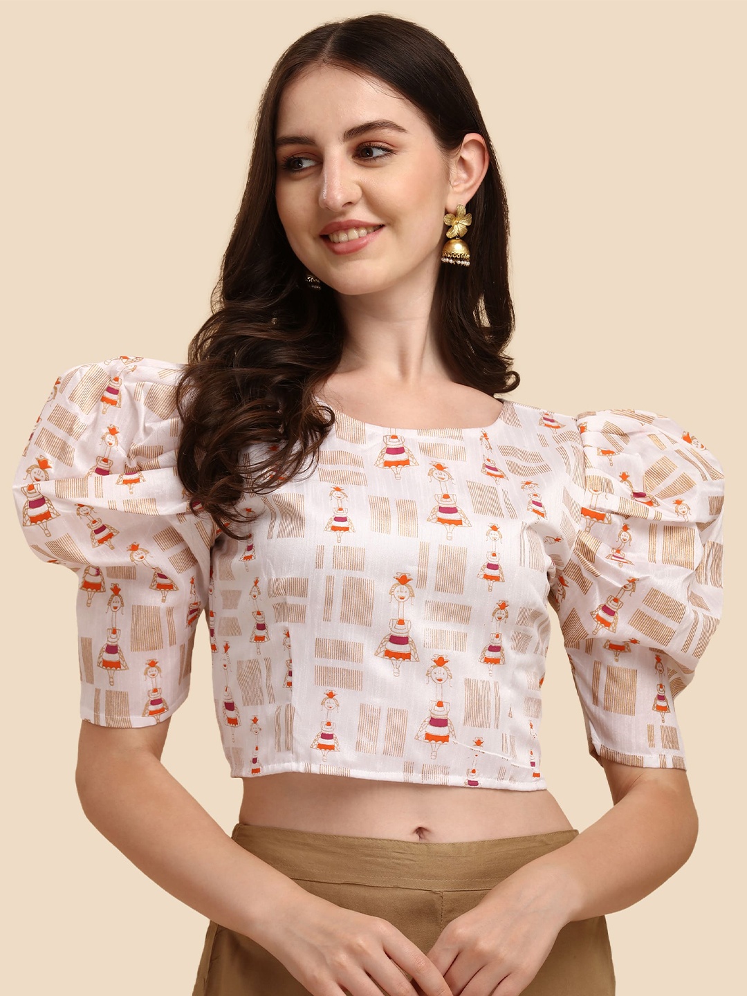 

Paralians White Floral Print Crepe Crop Top