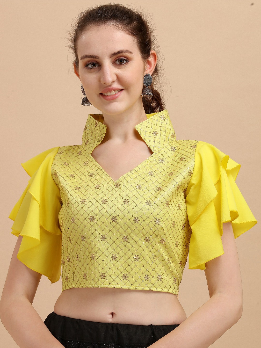 

Paralians Yellow Crepe Crop Top