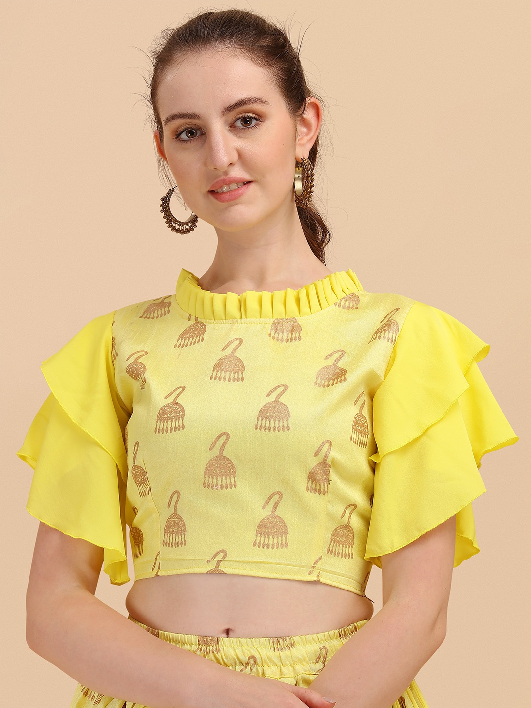 

Paralians Yellow Print Crepe Boxy Crop Top