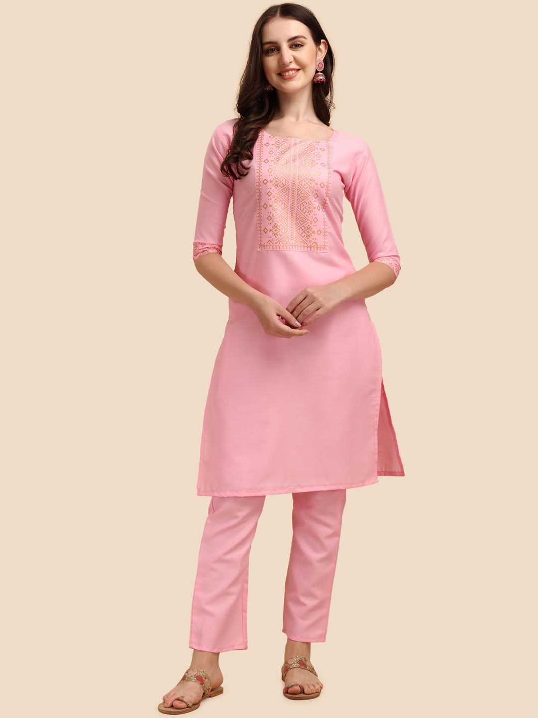 

Paralians Women Pink Cotton Yoke Design Kurta