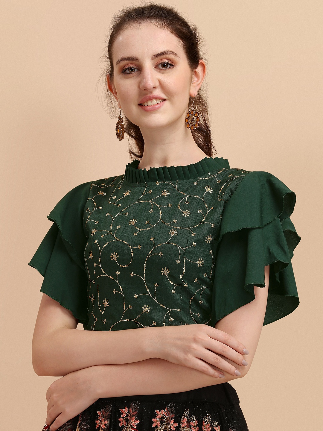 

Paralians Green Floral Crepe Crop Top