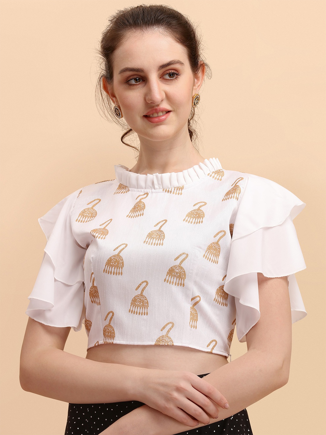 

Paralians White Print Crepe Crop Top
