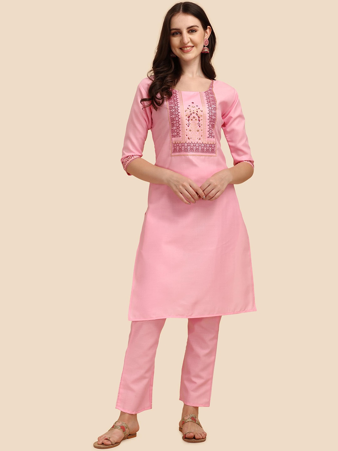 

Paralians Women Pink Cotton Yoke Design Handloom Kurta