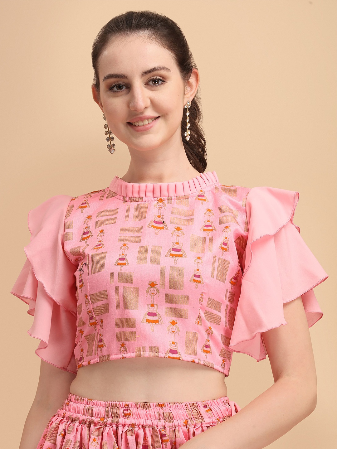 

Paralians Pink Floral Print Crepe Boxy Crop Top