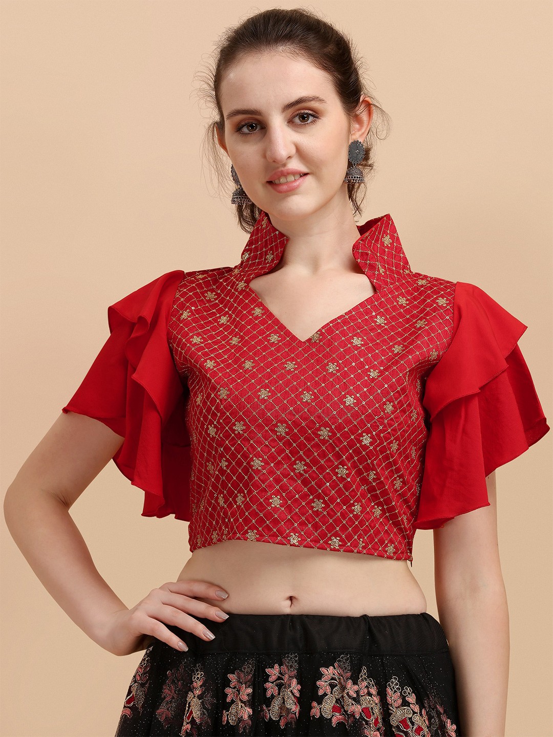 

Paralians Red Crepe Crop Top