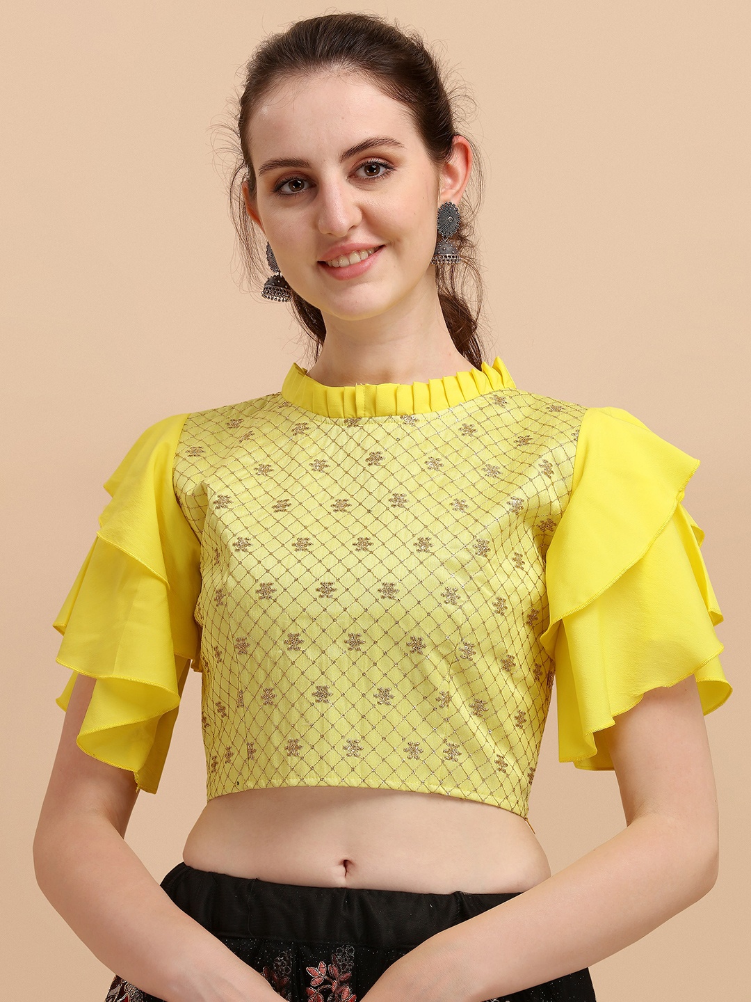 

Paralians Yellow Crepe Crop Top