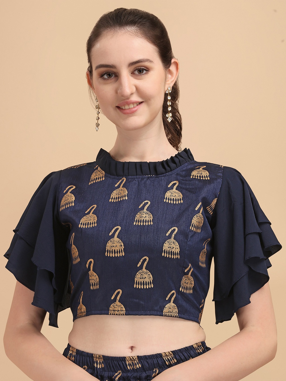 

Paralians Blue Print Crepe Crop Top