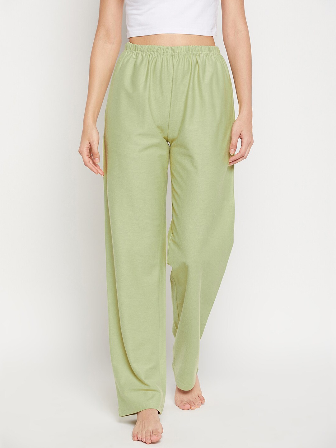 

Clovia Women Green Solid Cotton Lounge Pants
