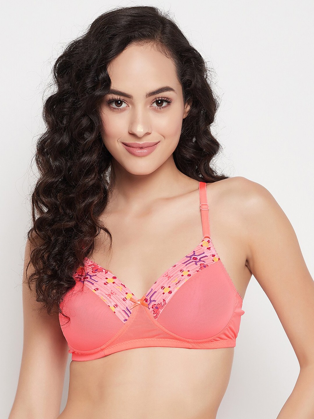 

Clovia Women Padded Non-Wired Printed Bra, Peach