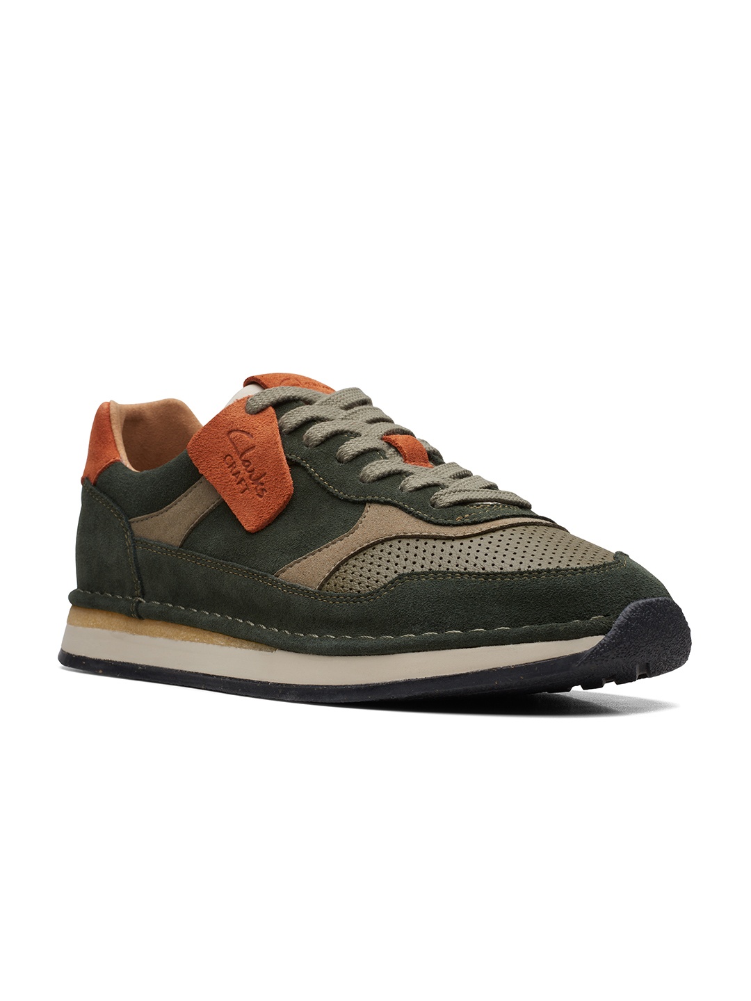 

Clarks Men Olive Green Colourblocked Suede Sneakers